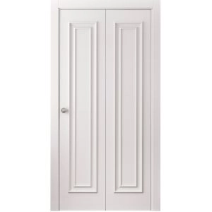 Sliding Closet Bi-fold Doors 36 x 80 inches | ROYAL 9811 White Enamel | Sturdy Tracks Moldings Trims Hardware Set | Wood Solid Bedroom Wardrobe Doors