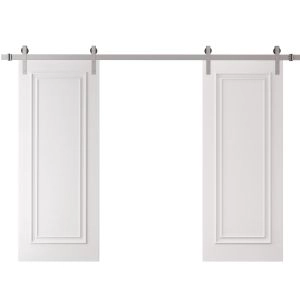 Double Barn Door 36 x 80 inches | ROYAL 9811 White Enamel | 13FT Silver Rail Track Set | Solid Panel Interior Doors