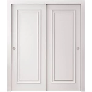 Sliding Closet Bypass Doors 36 x 80 inches | ROYAL 9811 White Enamel | Rails Hardware Set | Wood Solid Bedroom Wardrobe Doors