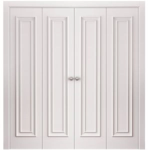 Sliding Closet Double Bi-fold Doors 72 x 80 inches | ROYAL 9811 White Enamel | Sturdy Tracks Moldings Trims Hardware Set | Wood Solid Bedroom Wardrobe Doors