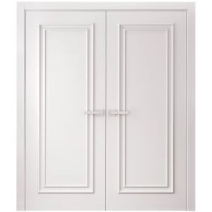 Interior Double Doors 36 x 80 inches | ROYAL 9811 White Enamel | Wood Interior Solid Panel Frame | Closet Bedroom Doors