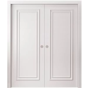 Sliding Double Pocket Doors 84 x 80 inches | ROYAL 9811 White Enamel | Kit Rail Hardware | Solid Wood Interior Bedroom Doors