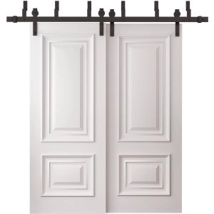 Sliding Closet Barn Bypass Doors 60 x 96 inches | ROYAL 9822 White Enamel | 6.6ft Rails Hardware Set | Wood Solid Bedroom Wardrobe Doors