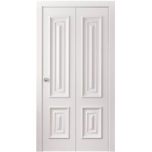 Sliding Closet Bi-fold Doors 36 x 80 inches | ROYAL 9822 White Enamel | Sturdy Tracks Moldings Trims Hardware Set | Wood Solid Bedroom Wardrobe Doors