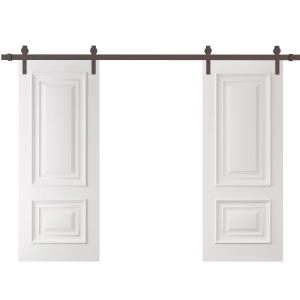 Double Barn Door 36 x 80 inches | ROYAL 9822 White Enamel | 13FT Rail Track Set | Solid Panel Interior Doors