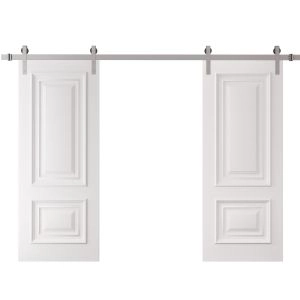 Double Barn Door 36 x 80 inches | ROYAL 9822 White Enamel | 13FT Silver Rail Track Set | Solid Panel Interior Doors