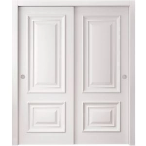 Sliding Closet Bypass Doors 36 x 80 inches | ROYAL 9822 White Enamel | Rails Hardware Set | Wood Solid Bedroom Wardrobe Doors