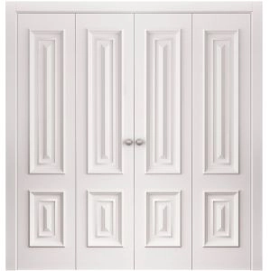 Sliding Closet Double Bi-fold Doors 72 x 80 inches | ROYAL 9822 White Enamel | Sturdy Tracks Moldings Trims Hardware Set | Wood Solid Bedroom Wardrobe Doors