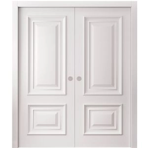 Sliding Double Pocket Doors 36 x 80 inches | ROYAL 9822 White Enamel | Kit Rail Hardware | Solid Wood Interior Bedroom Doors