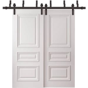 Sliding Closet Barn Bypass Doors 60 x 84 inches | ROYAL 9833 White Enamel | 6.6ft Rails Hardware Set | Wood Solid Bedroom Wardrobe Doors