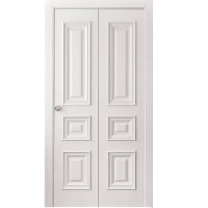 Sliding Closet Bi-fold Doors 36 x 80 inches | ROYAL 9833 White Enamel | Sturdy Tracks Moldings Trims Hardware Set | Wood Solid Bedroom Wardrobe Doors