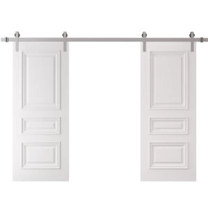 Double Barn Door 64 x 96 inches | ROYAL 9833 White Enamel | 13FT Silver Rail Track Set | Solid Panel Interior Doors