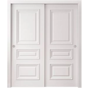 Sliding Closet Bypass Doors 36 x 80 inches | ROYAL 9833 White Enamel | Rails Hardware Set | Wood Solid Bedroom Wardrobe Doors