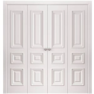 Sliding Closet Double Bi-fold Doors 72 x 80 inches | ROYAL 9833 White Enamel | Sturdy Tracks Moldings Trims Hardware Set | Wood Solid Bedroom Wardrobe Doors
