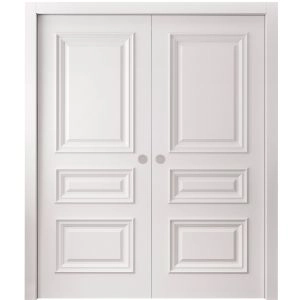 Sliding Double Pocket Doors 36 x 80 inches | ROYAL 9833 White Enamel | Kit Rail Hardware | Solid Wood Interior Bedroom Doors
