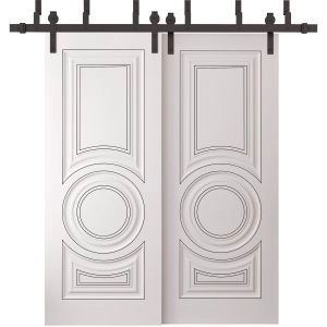 Sliding Closet Barn Bypass Doors 36 x 80 inches | ROYAL 9855 White Enamel | 6.6ft Rails Hardware Set | Wood Solid Bedroom Wardrobe Doors