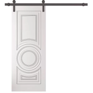 Barn Door 18 x 80 inches | ROYAL 9855 White Enamel | 6.6FT Rail Track Heavy Hardware Set | Solid Panel Interior Doors