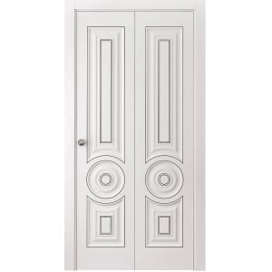 Sliding Closet Bi-fold Doors 60 x 96 inches | ROYAL 9855 White Enamel | Sturdy Tracks Moldings Trims Hardware Set | Wood Solid Bedroom Wardrobe Doors