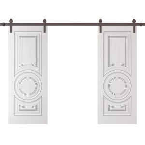 Double Barn Door 36 x 80 inches | ROYAL 9855 White Enamel | 13FT Rail Track Set | Solid Panel Interior Doors