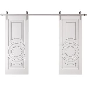 Double Barn Door 36 x 80 inches | ROYAL 9855 White Enamel | 13FT Silver Rail Track Set | Solid Panel Interior Doors