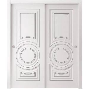 Sliding Closet Bypass Doors 36 x 80 inches | ROYAL 9855 White Enamel | Rails Hardware Set | Wood Solid Bedroom Wardrobe Doors
