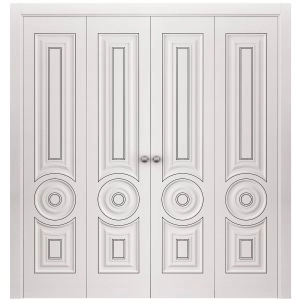 Sliding Closet Double Bi-fold Doors 72 x 80 inches | ROYAL 9855 White Enamel | Sturdy Tracks Moldings Trims Hardware Set | Wood Solid Bedroom Wardrobe Doors