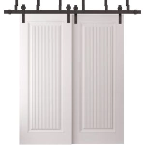 Sliding Closet Barn Bypass Doors 72 x 96 inches | ROYAL 9888 White Enamel | 6.6ft Rails Hardware Set | Wood Solid Bedroom Wardrobe Doors