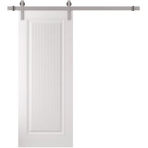 Barn Door 18 x 80 inches | ROYAL 9888 White Enamel | 6.6FT Silver Rail Track Heavy Hardware Set | Solid Panel Interior Doors