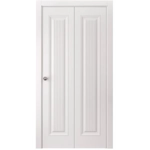 Sliding Closet Bi-fold Doors 36 x 80 inches | ROYAL 9888 White Enamel | Sturdy Tracks Moldings Trims Hardware Set | Wood Solid Bedroom Wardrobe Doors