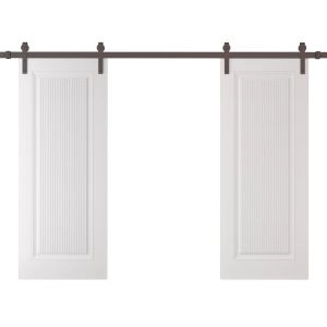 Double Barn Door 36 x 80 inches | ROYAL 9888 White Enamel | 13FT Rail Track Set | Solid Panel Interior Doors