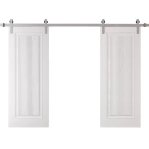 Double Barn Door 60 x 84 inches | ROYAL 9888 White Enamel | 13FT Silver Rail Track Set | Solid Panel Interior Doors
