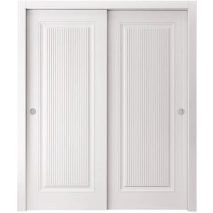 Sliding Closet Bypass Doors 36 x 80 inches | ROYAL 9888 White Enamel | Rails Hardware Set | Wood Solid Bedroom Wardrobe Doors
