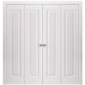Sliding Closet Double Bi-fold Doors 72 x 80 inches | ROYAL 9888 White Enamel | Sturdy Tracks Moldings Trims Hardware Set | Wood Solid Bedroom Wardrobe Doors