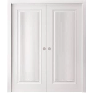 Sliding Double Pocket Doors 36 x 80 inches | ROYAL 9888 White Enamel | Kit Rail Hardware | Solid Wood Interior Bedroom Doors