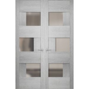 Hidden Double Doors | Sete 6933 Light Grey Oak Concealed Metal Frame 36" x 80" (2* 18x80) Right-hand Inswing