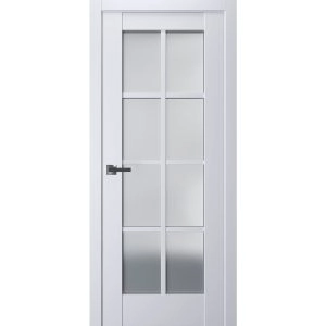 Interior Solid French Door | Veregio 7412 White Silk with Frosted Glass | Single Regular Panel Frame Trims Handle | Bathroom Bedroom Sturdy Doors 