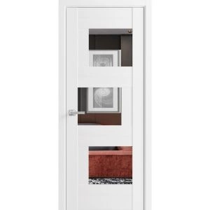 Solid French Door Opaque Glass / Sete 6999 White Silk with Mirror / Single Regular Panel Frame Handle / Bathroom Bedroom Modern Doors -42" x 84"