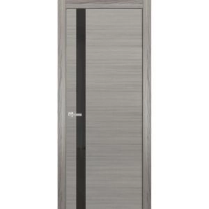 Solid Interior French | Planum 0040 Grey Oak with Black Glass| Single Regular Panel Frame Trims Handle | Bathroom Bedroom Sturdy Doors 