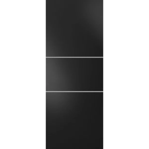 Slab Barn Door Panel | Planum 0110 Matte Black and Aluminum Strips | Sturdy Finished Modern Doors | Pocket Closet Sliding