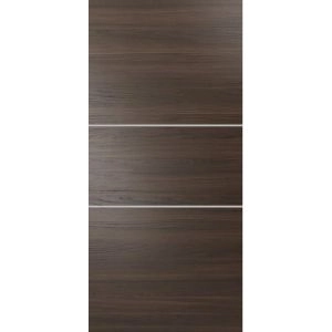 Slab Barn Door Panel | Planum 0110 Chocolate Ash and Aluminum Strips | Sturdy Finished Doors | Pocket Closet Sliding