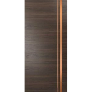 Slab Barn Door Panel | Planum 1010 Chocolate Ash and Aluminum Strips | Sturdy Finished Doors | Pocket Closet Sliding