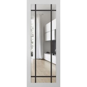 Slab Barn Door Panel Lite | Lucia 2266 White Silk with Clear Glass and Aluminum Strips | Sturdy Finished Modern Doors | Pocket Closet Sliding