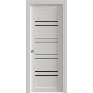 Sliding Pocket Door 18 x 84 inches | BASIC 4901 White with Black Glass | Kit Rail Hardware | Solid Wood Interior Bedroom Doors
