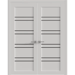 Interior Double Doors 36 x 80 inches | BASIC 4901 White with Black Glass | Wood Interior Solid Panel Frame | Closet Bedroom Doors