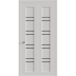 Sliding Closet Bi-fold Doors 36 x 80 inches | BASIC 4901 White with Black Glass | Tracks Trims Hardware Set | Wood Solid Bedroom Wardrobe Doors