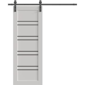 Barn Door 18 x 80 inches | BASIC 4901 White with Black Glass | 6.6FT Rail Track Hardware Set | Solid Panel Interior Doors