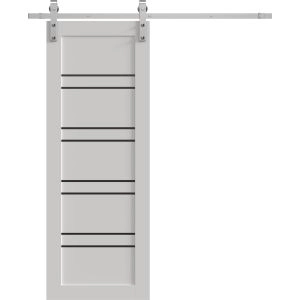 Barn Door 18 x 80 inches | BASIC 4901 White with Black Glass | 6.6FT Silver Rail Track Hardware Set | Solid Panel Interior Doors