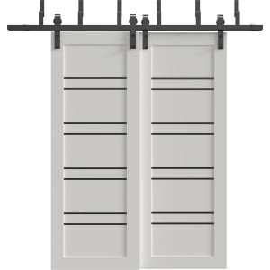 Sliding Closet Barn Bypass Doors 36 x 80 inches | BASIC 4901 White with Black Glass | 6.6ft Rails Hardware Set | Wood Solid Bedroom Wardrobe Doors
