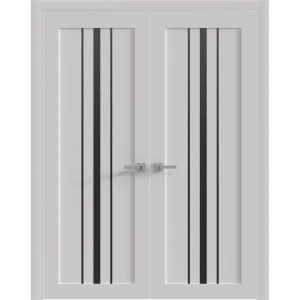 Interior Double Doors 36 x 80 inches | BASIC 4903 White with Black Glass | Wood Interior Solid Panel Frame | Closet Bedroom Doors
