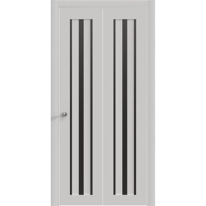 Sliding Closet Bi-fold Doors 36 x 80 inches | BASIC 4903 White with Black Glass | Tracks Trims Hardware Set | Wood Solid Bedroom Wardrobe Doors